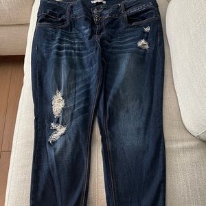 Dark wash distressed jeans